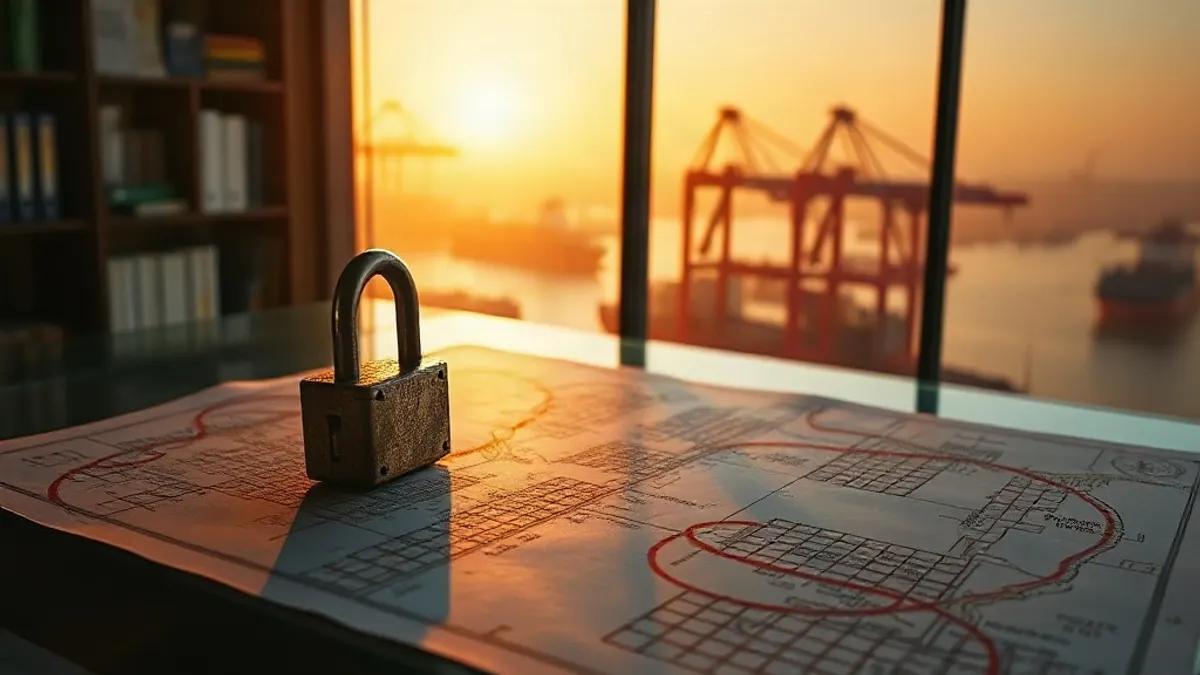 Foto original gerada para a matéria: Leilão do Porto de Santos: Como a Logística Afeta o Mercado Imobiliário em Goiânia