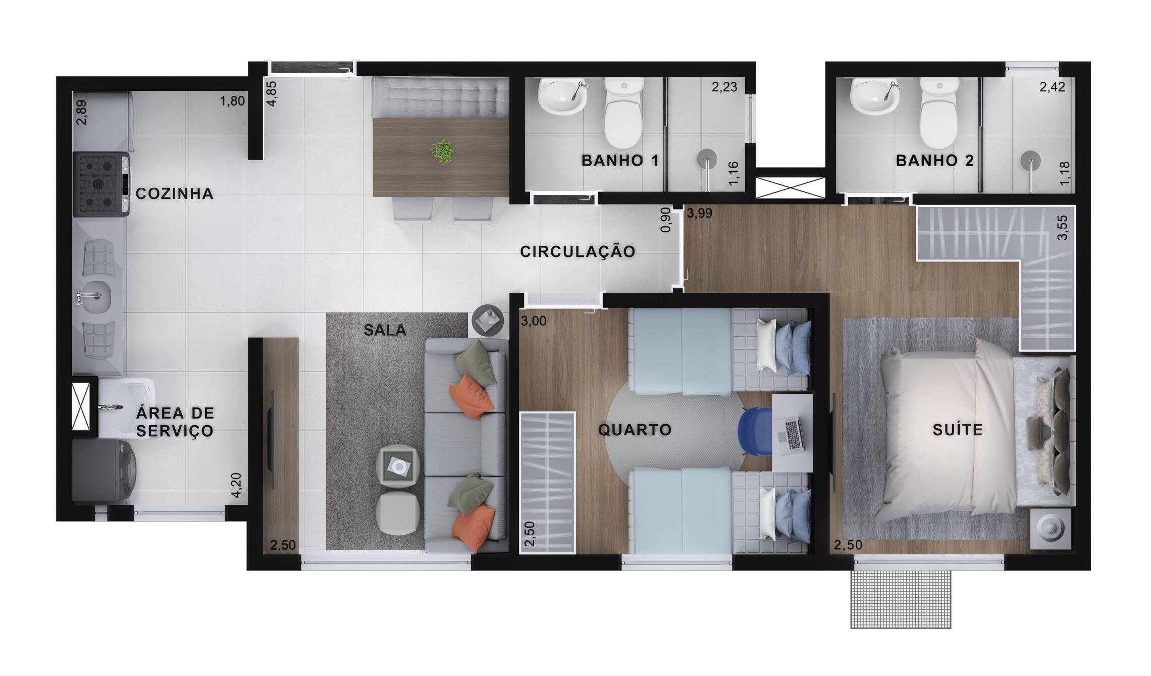 Planta 03 - 2 dorm 52m²
