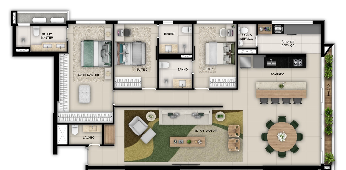 Planta 02 - 3 dorm 157 19m²
