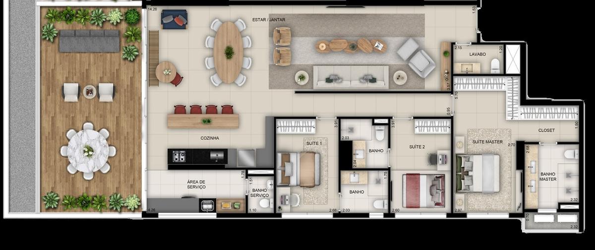 Planta 05 - 3 dorm 199 69m² - garden