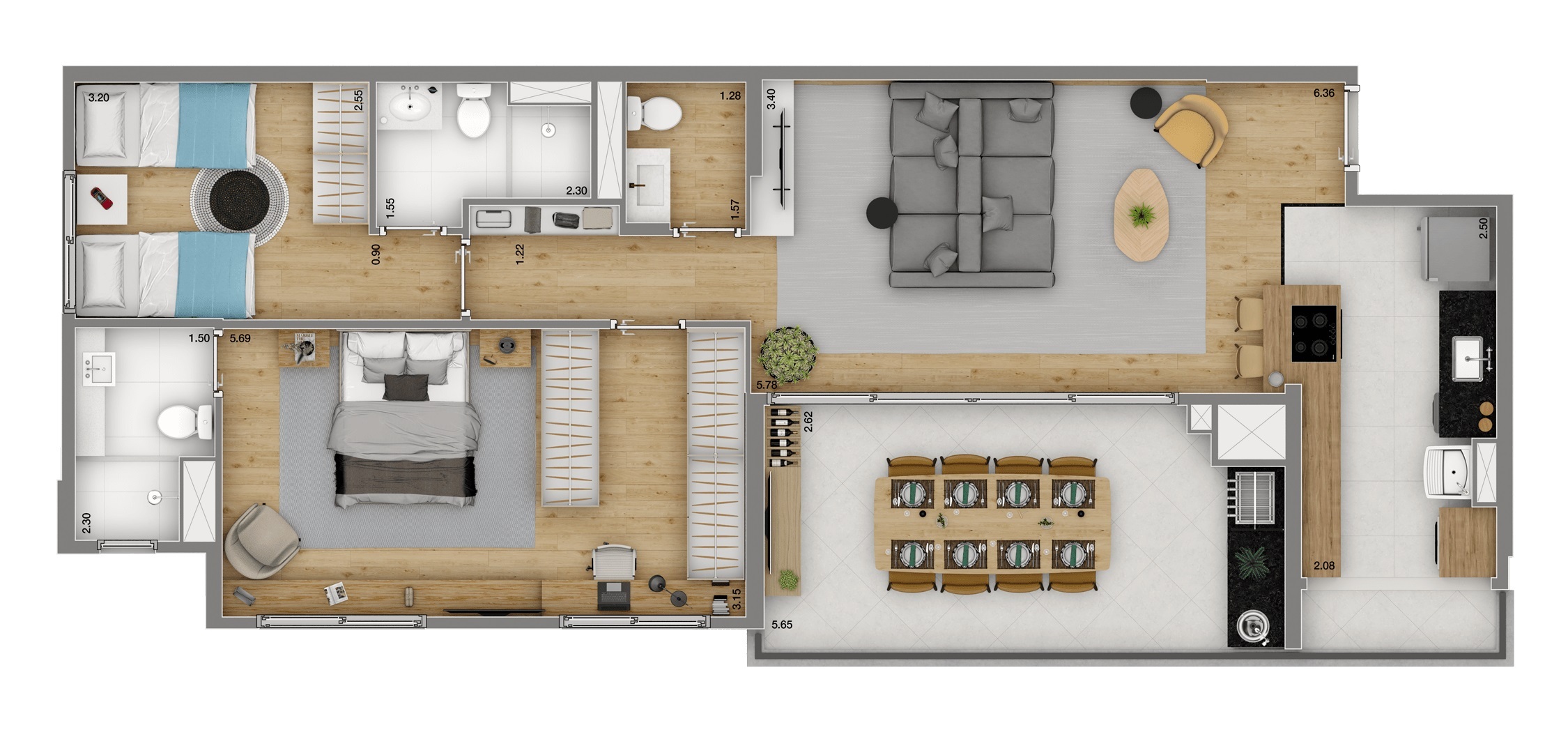 Planta 03 - 2 dorm 94m² - opção 2