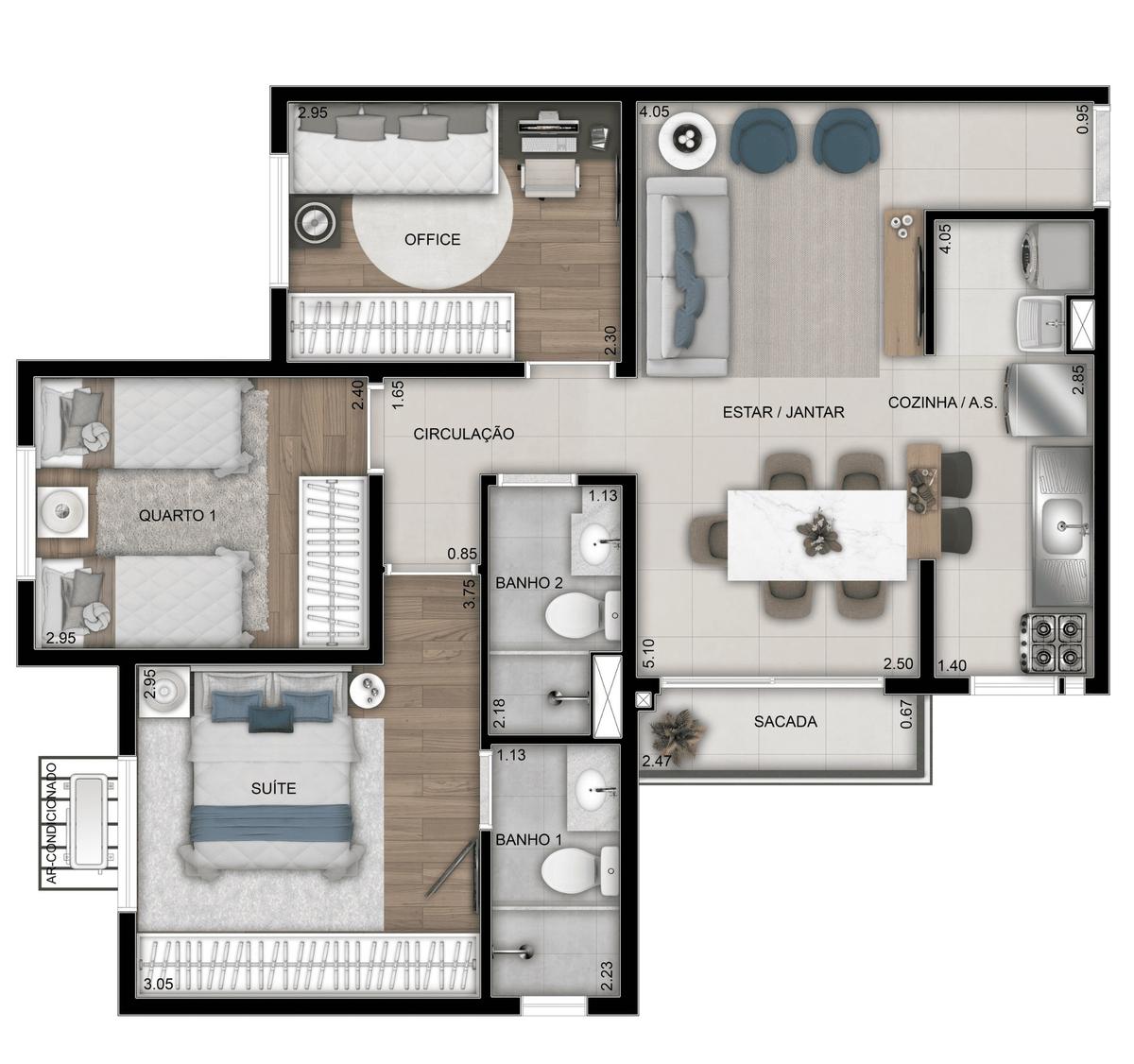 Planta 03 - 3 dorm 61m²