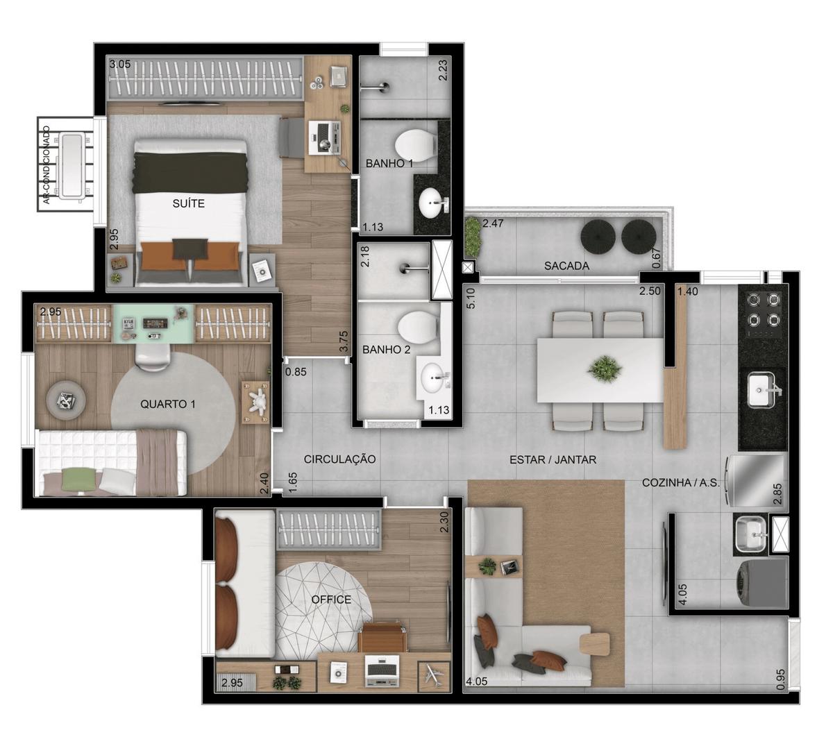 Planta 04 - 3 dorm 61m²