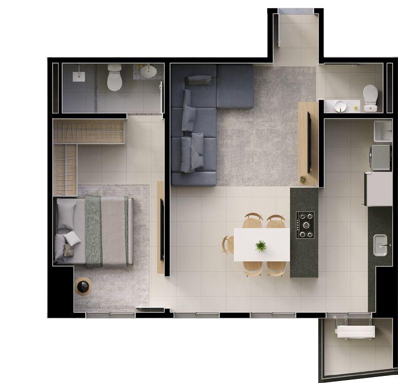 Planta 01 - 1 dorm 57 35m²