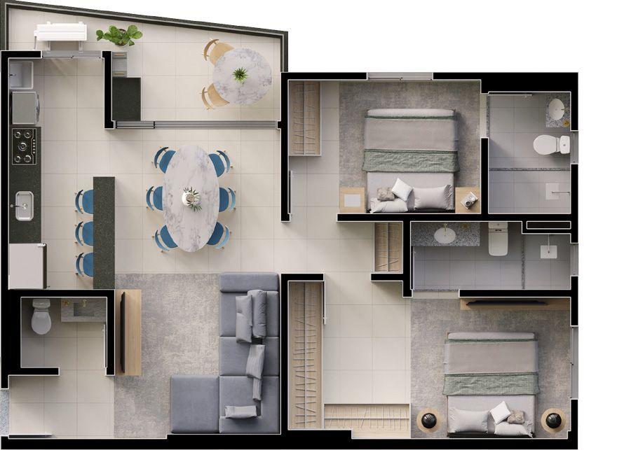 Planta 02 - 2 dorm 78 71m²