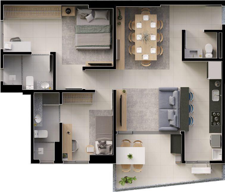 Planta 04 - 2 dorm 81 45m²