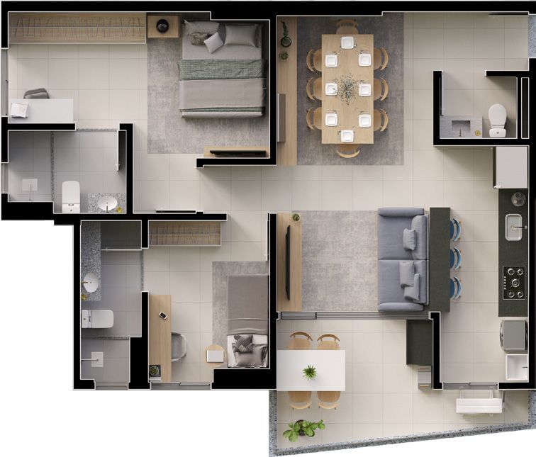 Planta 04 - 2 dorm 81 45m²