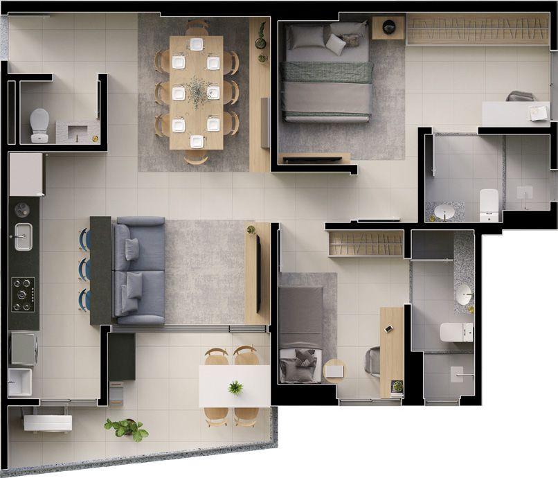 Planta 05 - 2 dorm 81 45m²