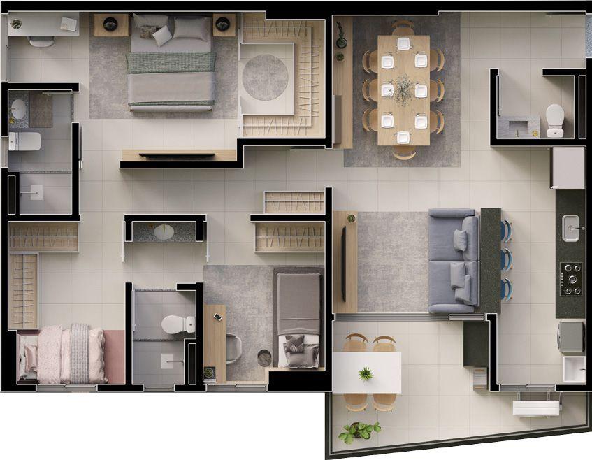 Planta 06 - 3 dorm 94 37m²