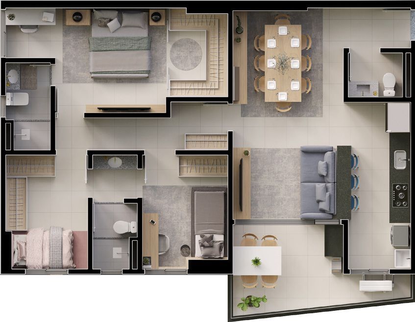 Planta 06 - 3 dorm 94 37m²