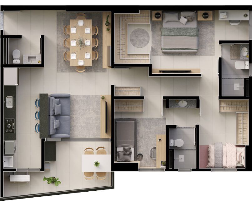 Planta 07 - 3 dorm 94 37m²