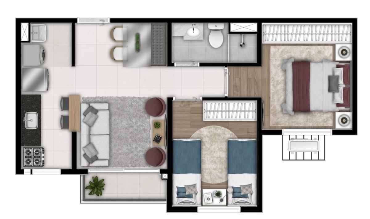 Planta 01 - 2 dorm 42m²