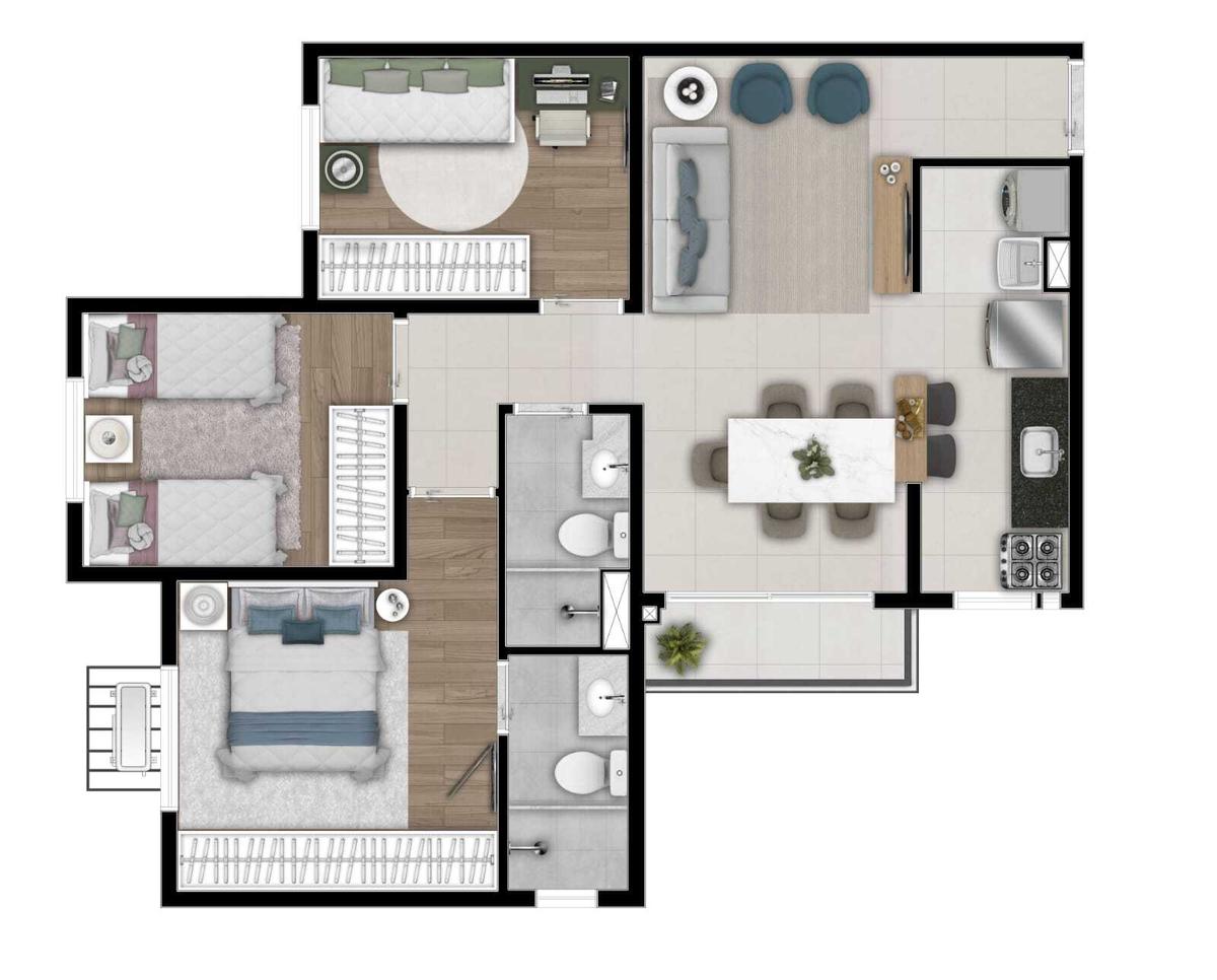 Planta 03 - 3 dorm 61m²