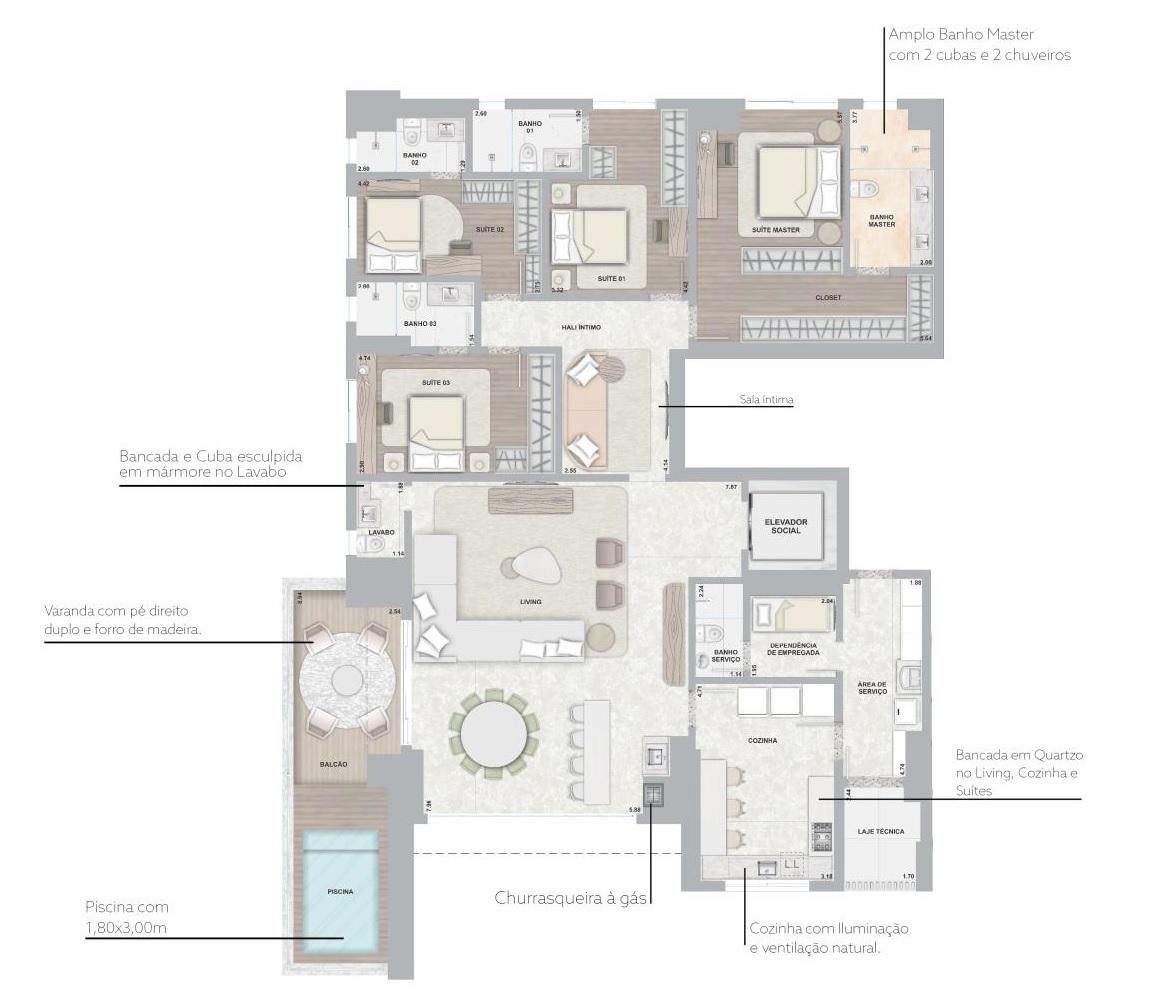 Planta 01 - 4 dorm 253m²