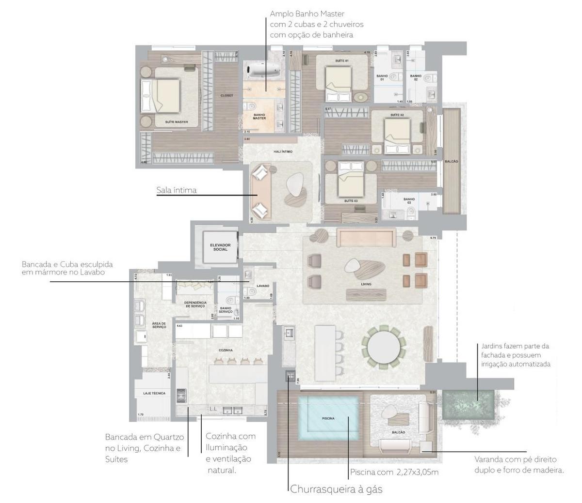Planta 03 - 4 dorm 305m²