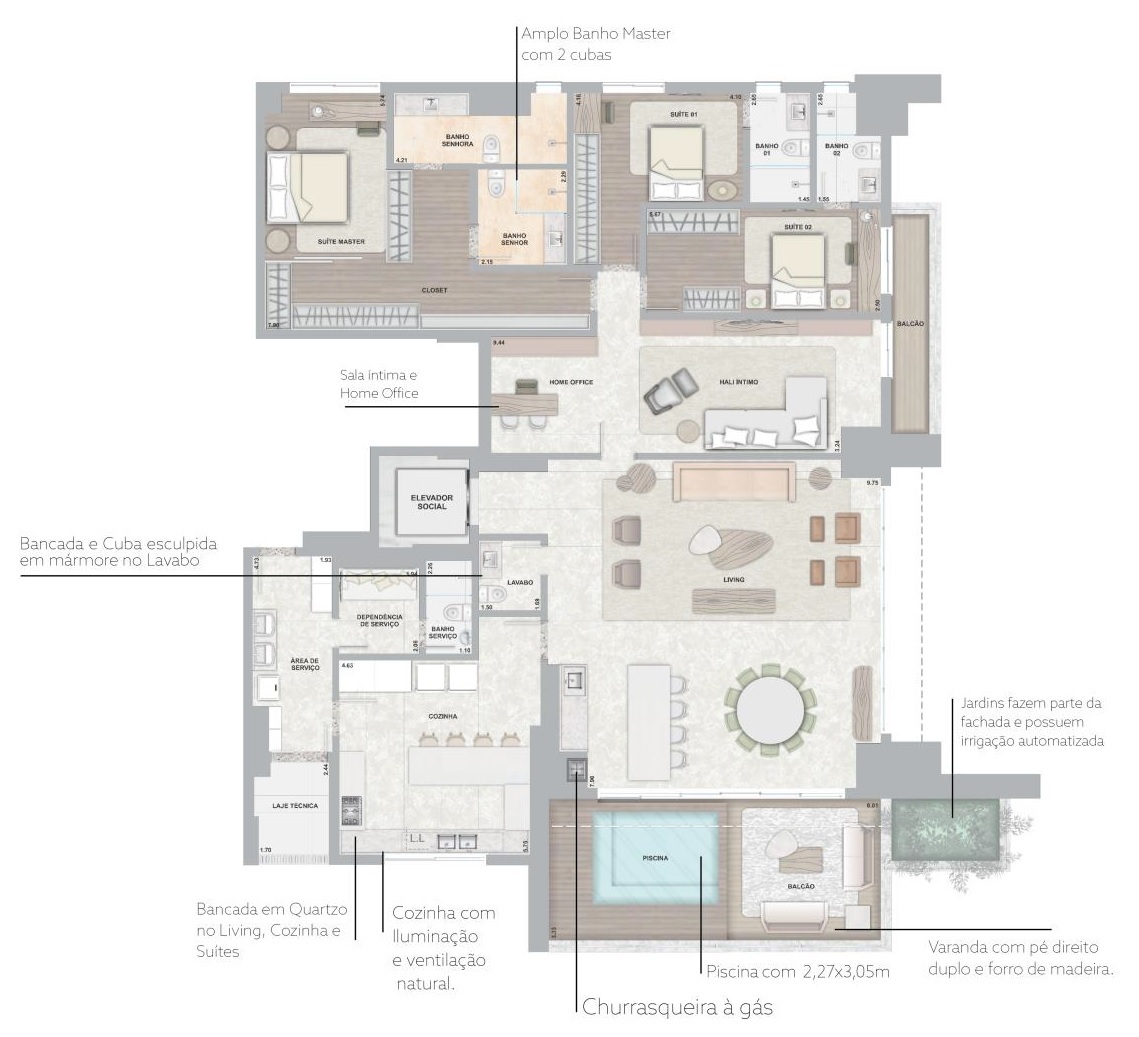 Planta 04 - 3 dorm 305m² - opção 1
