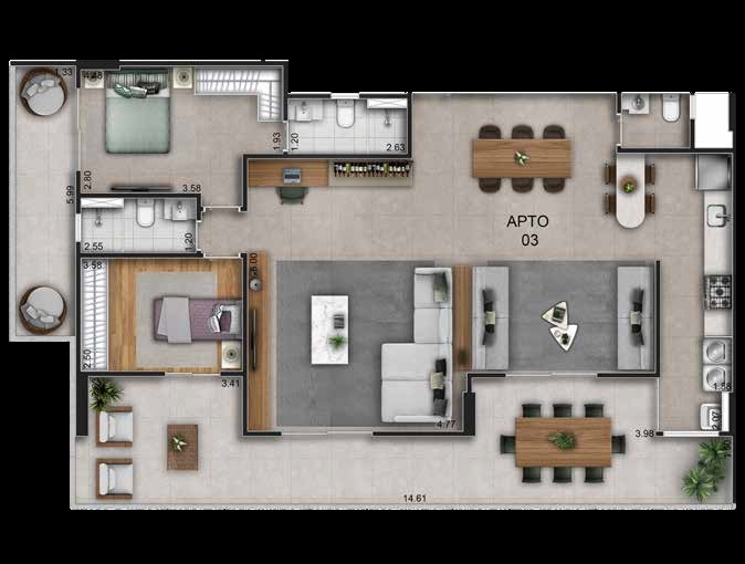 Planta 06 - 2 dorm 152 37m² - garden