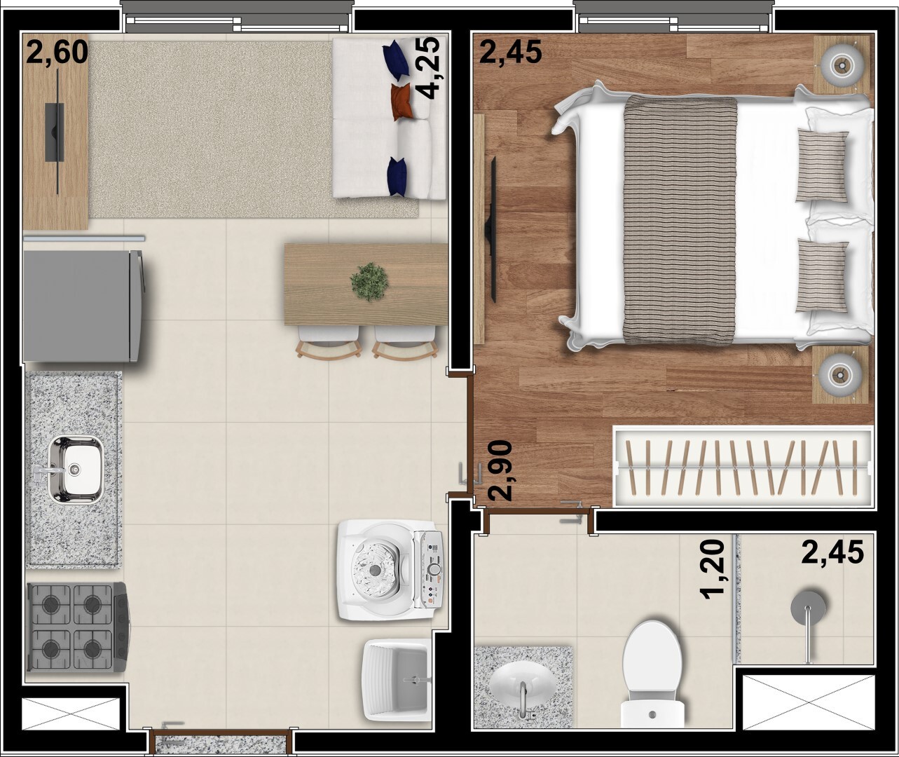 Planta 01 - 1 dorm 24m²