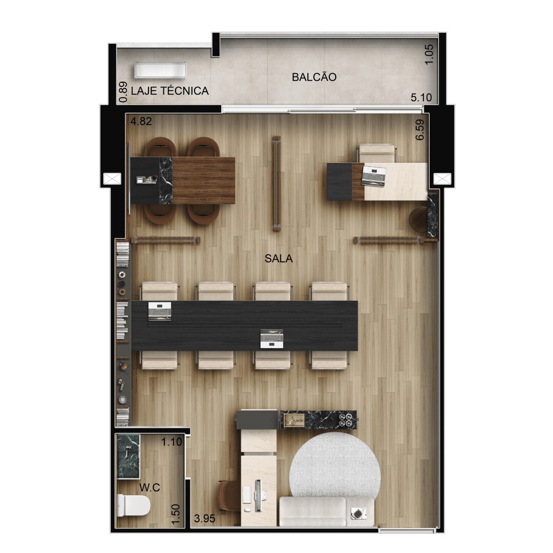 Planta 01 - 42m² - sala