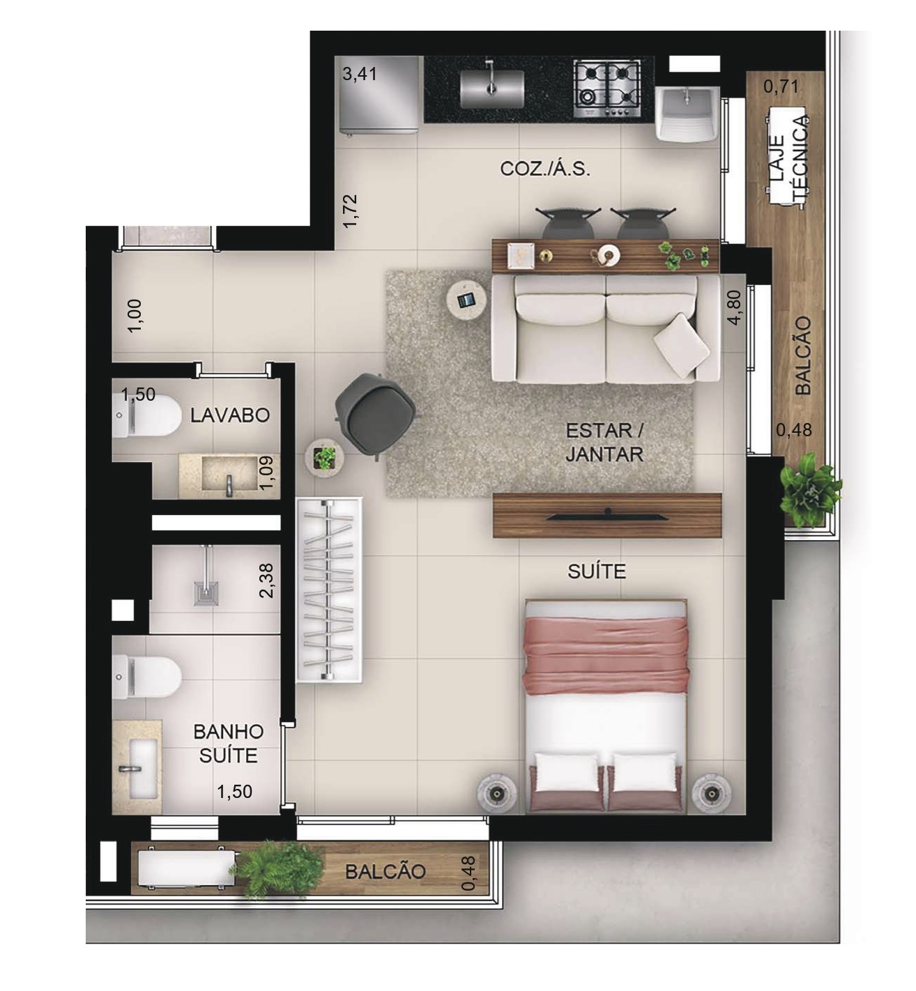 Planta 05 - 1 dorm 43,27m² - studio