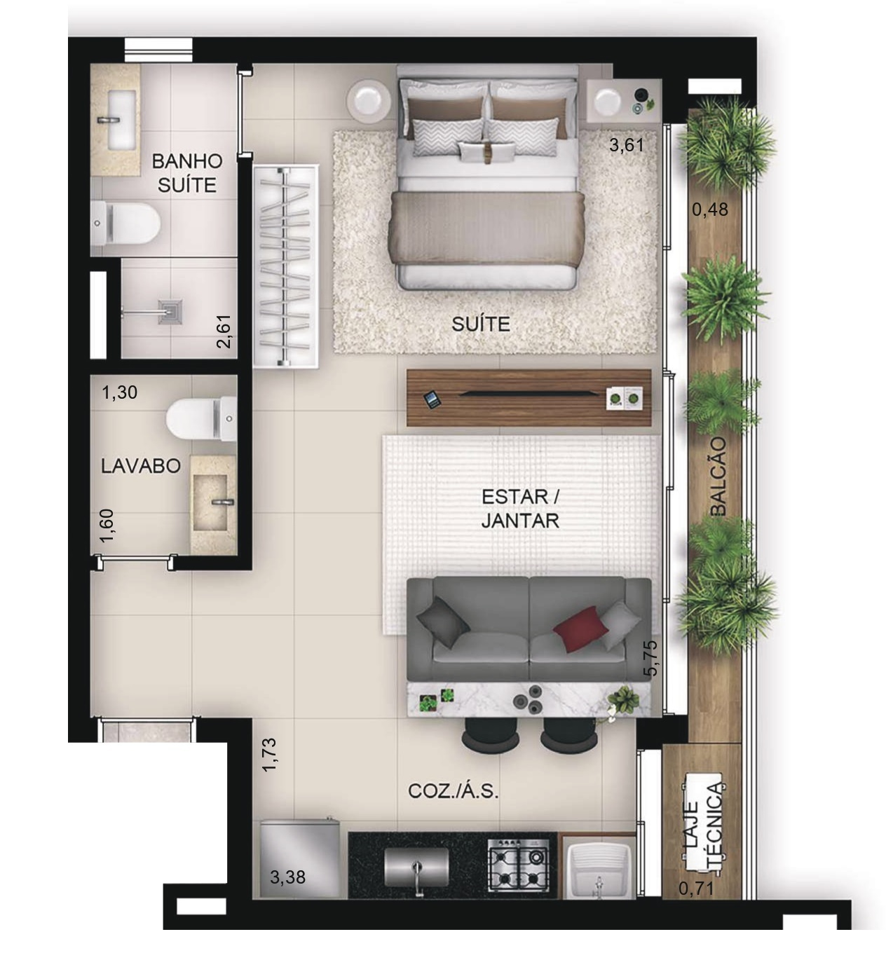 Planta 05 - 1 dorm 44,23m² - studio