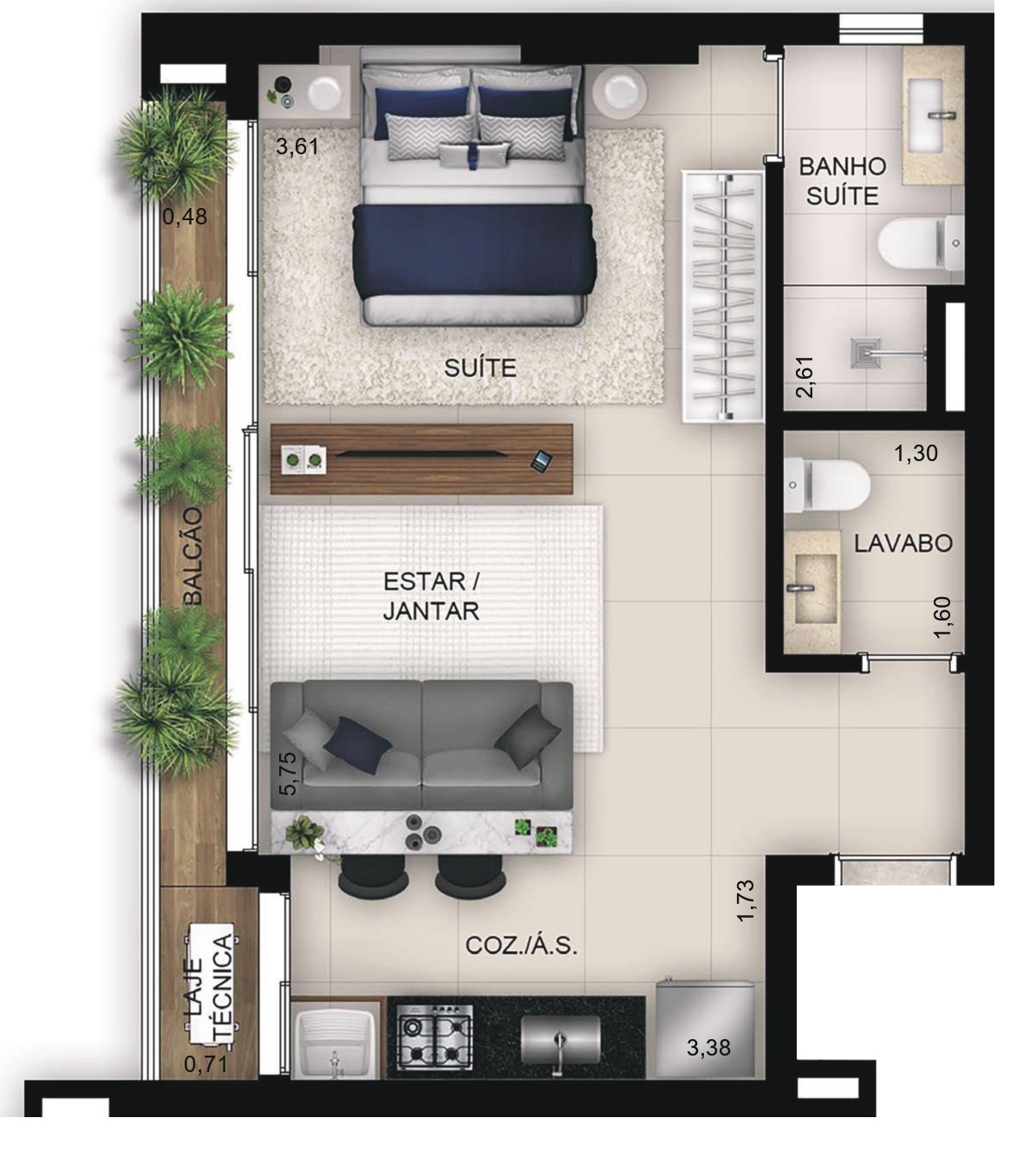 Planta 06 - 1 dorm 44,41m² - studio
