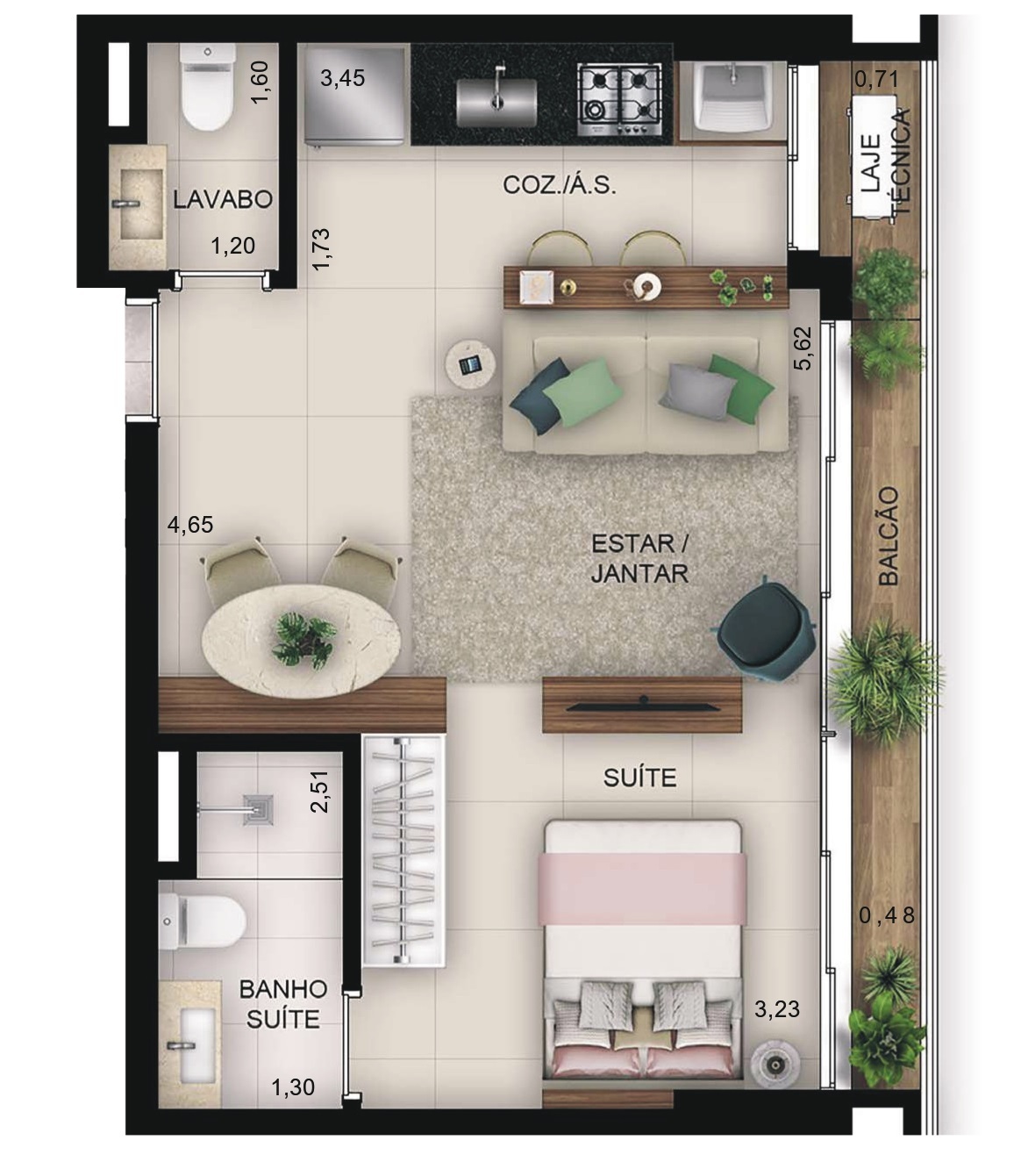 Planta 07 - 1 dorm 44,69m² - studio