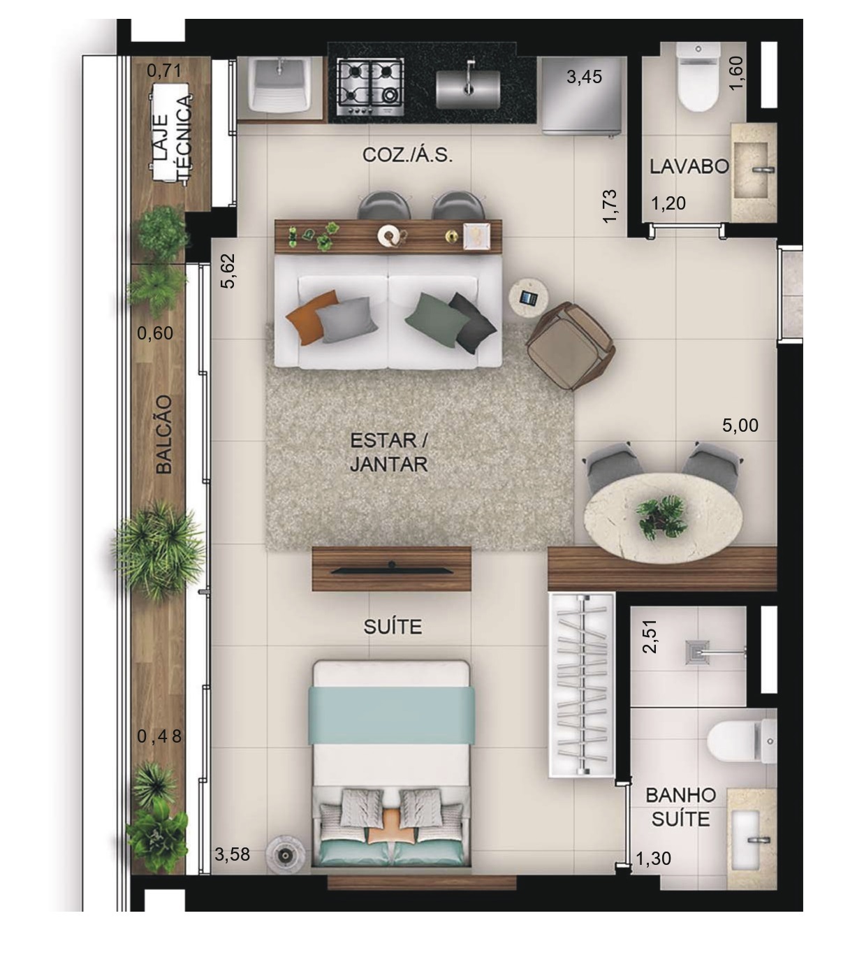 Planta 08 - 1 dorm 46,22m² - studio