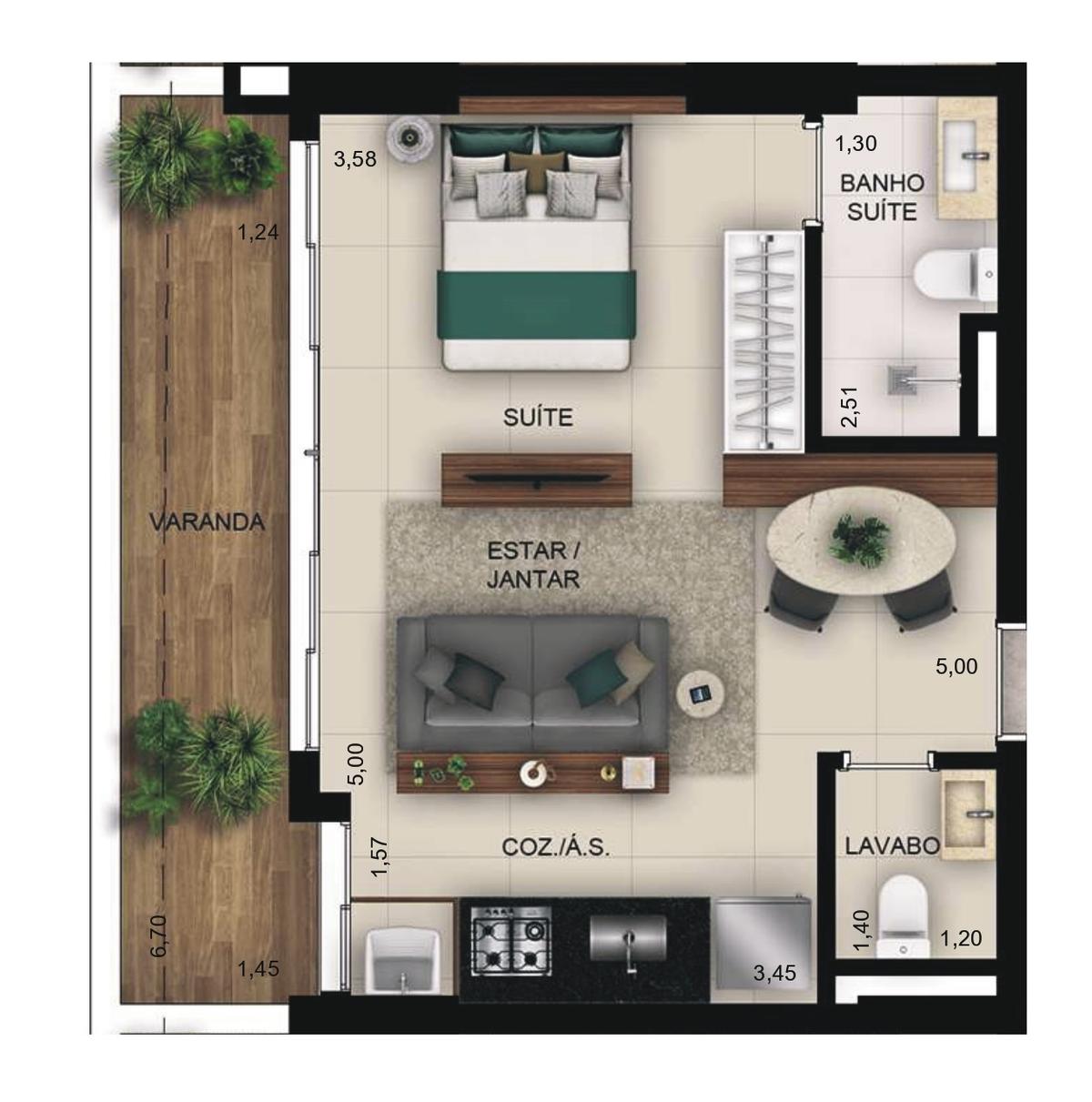 Planta 11 - 1 dorm 47,34m² - garden