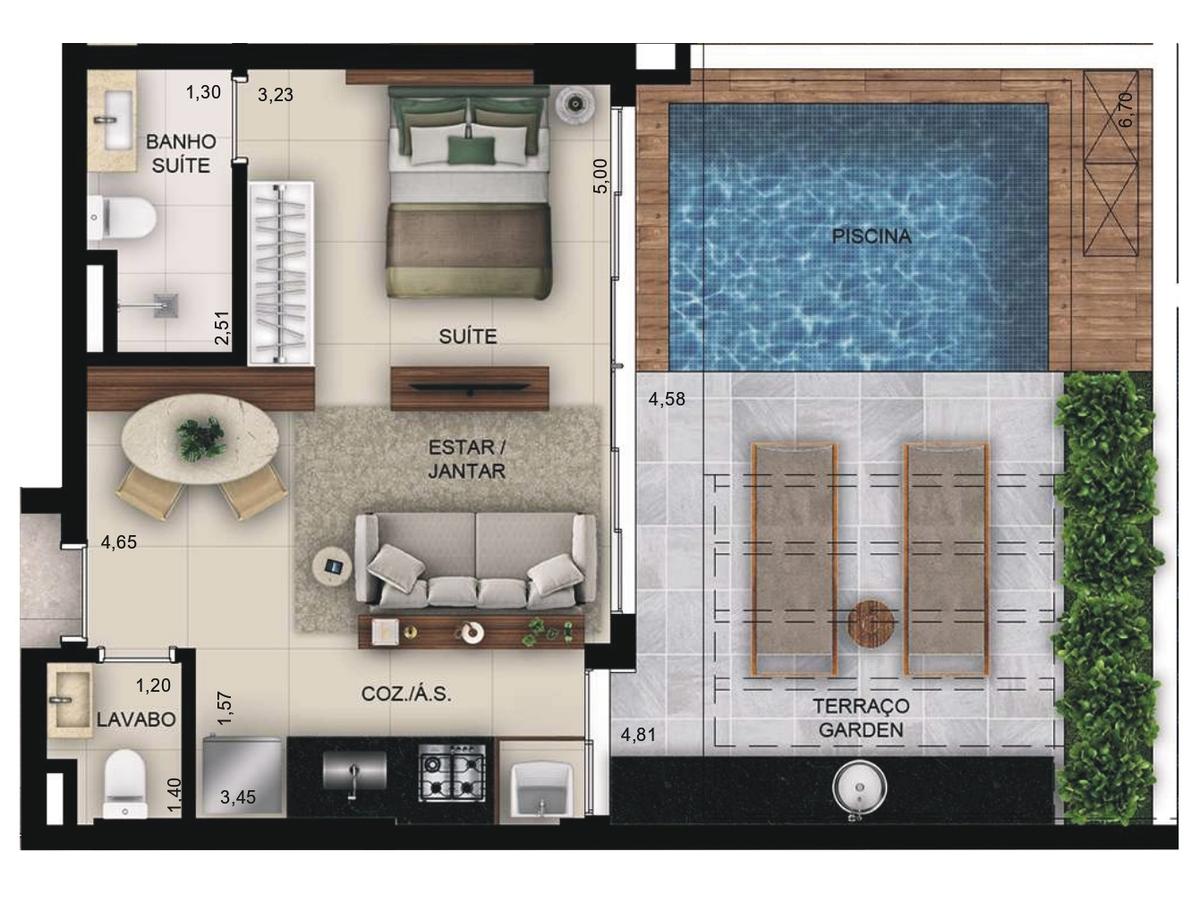 Planta 14 - 1 dorm 69,40m² - garden