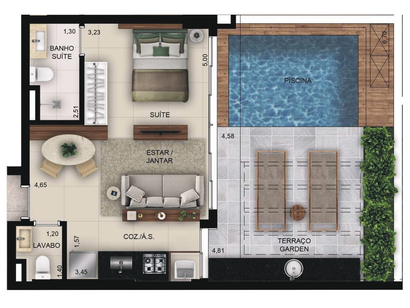 Planta 14 - 1 dorm 69,40m² - garden
