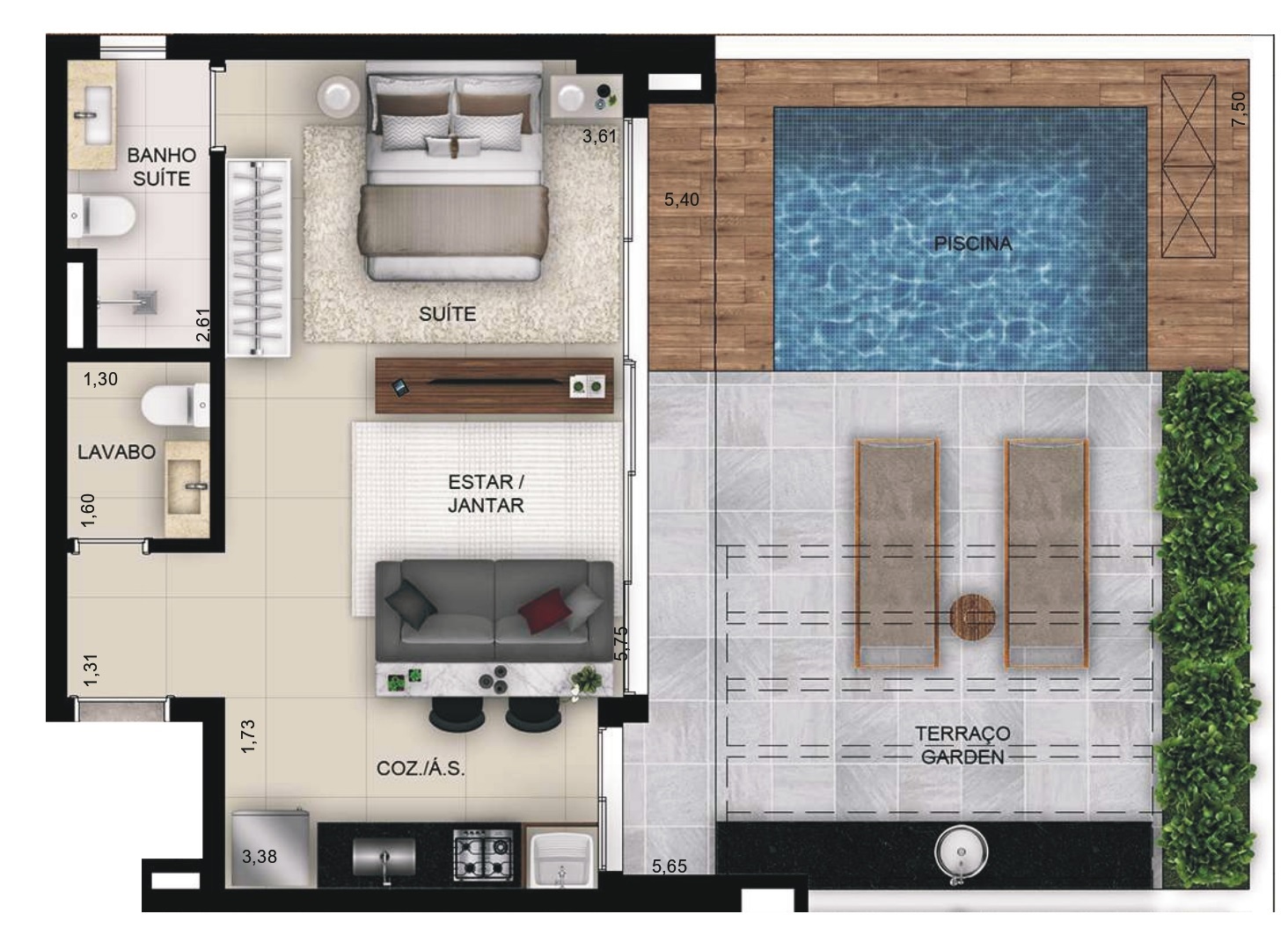 Planta 16 - 1 dorm 83,55m² - garden