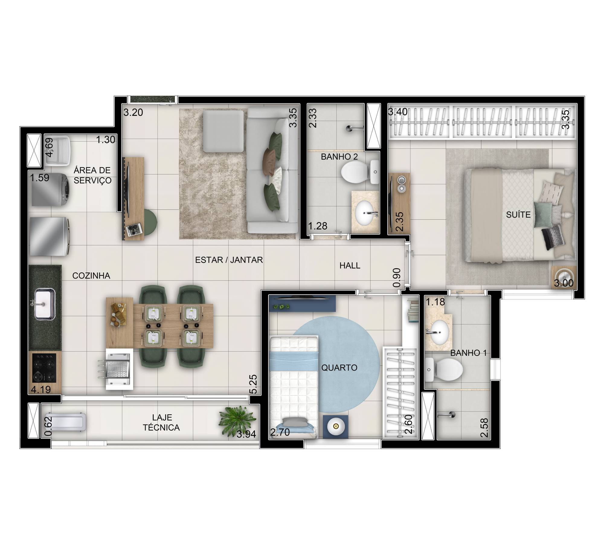 Planta 01 - 2 dorm 59m²