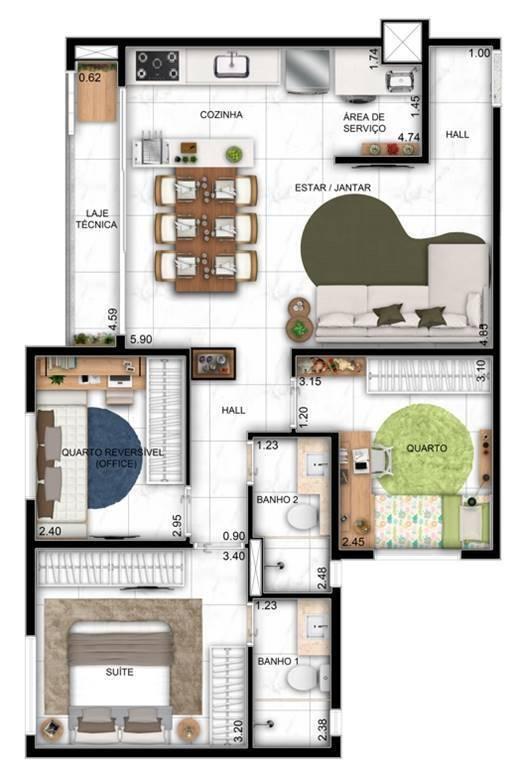 Planta 04 - 3 dorm 79m²