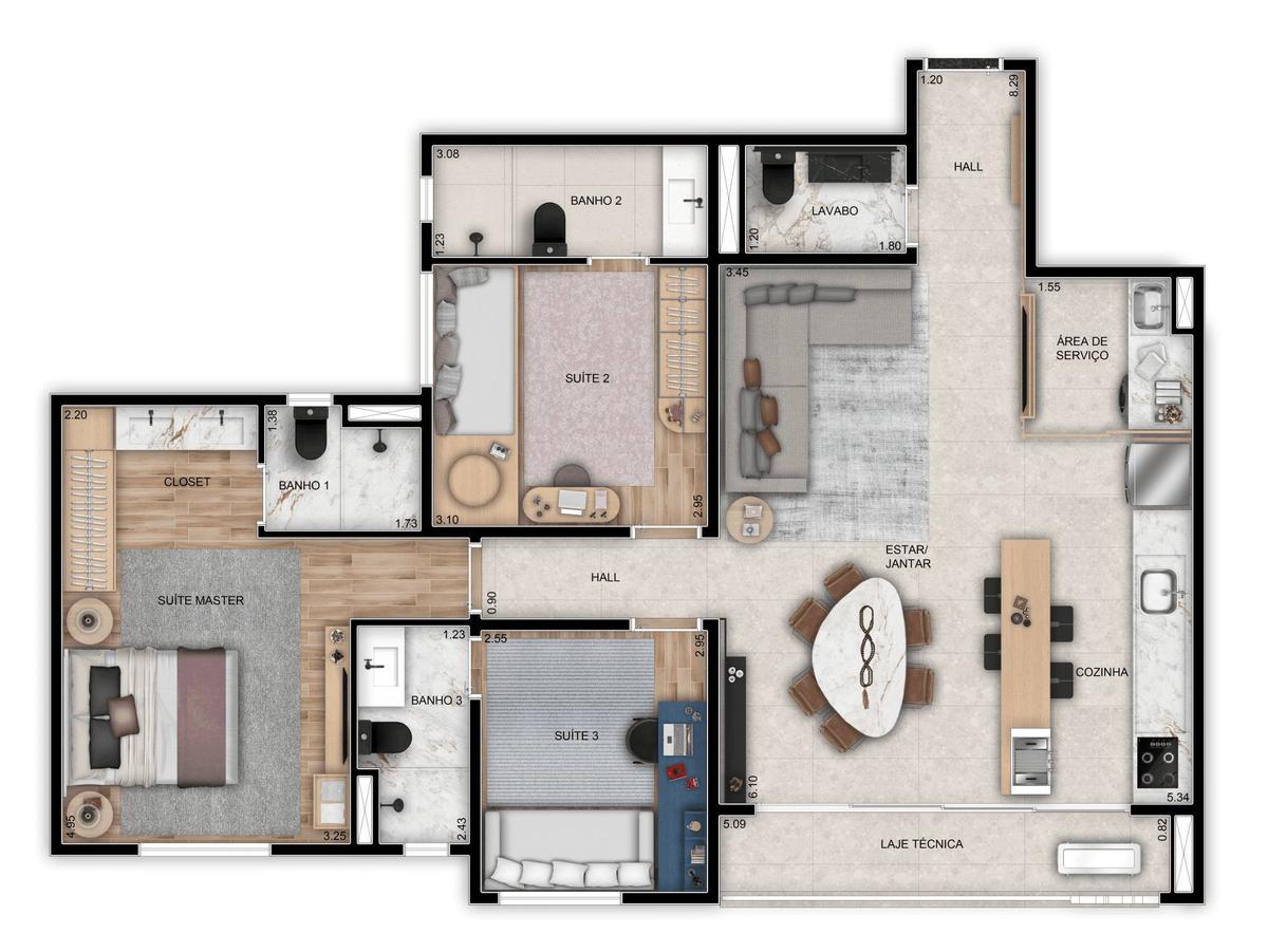Planta 05 - 3 dorm 100m²