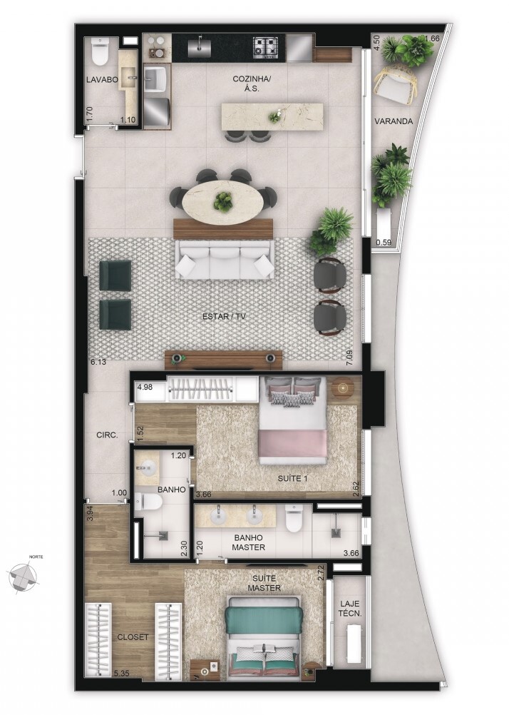 Planta 03 - 2 dorm 100m² - opção