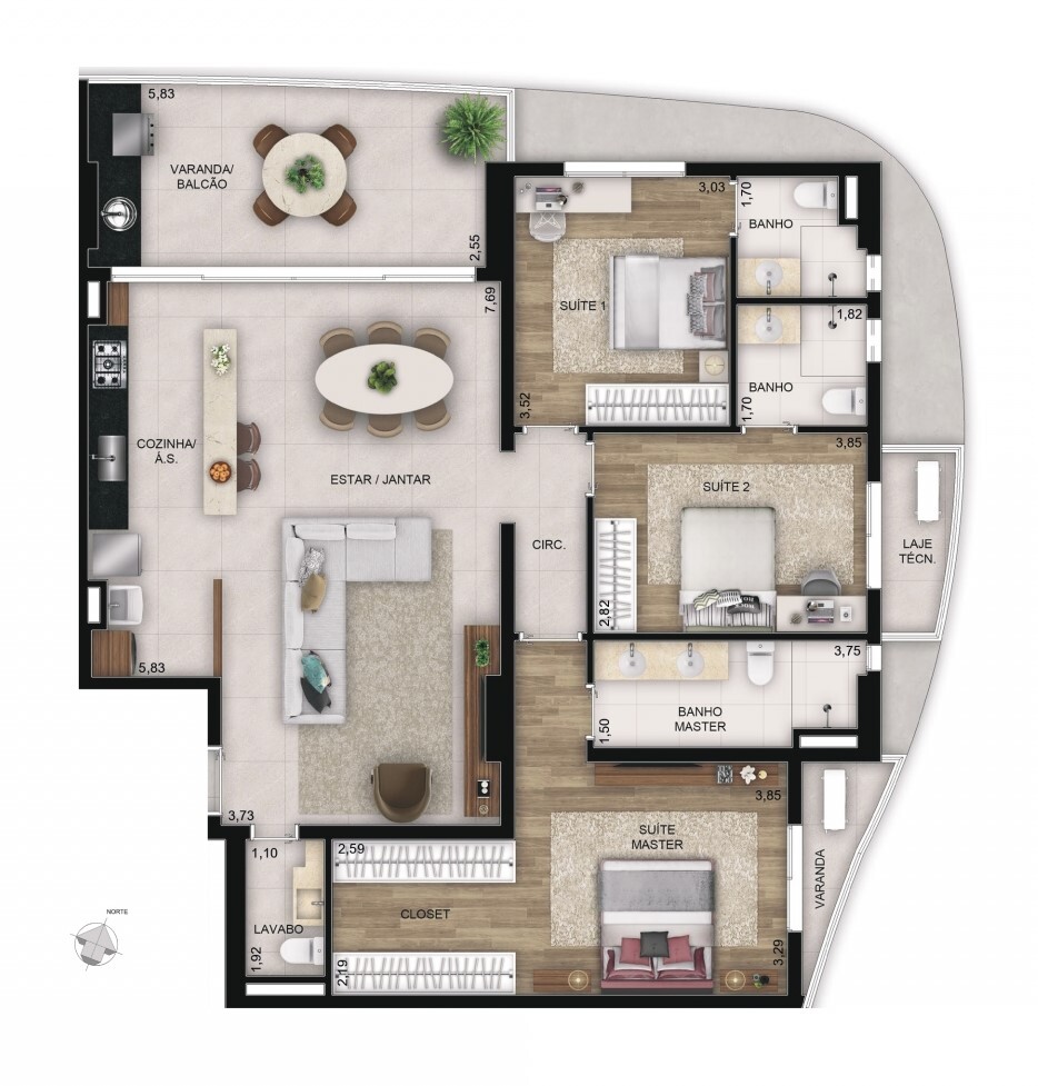 Planta 06 - 3 dorm 135m²