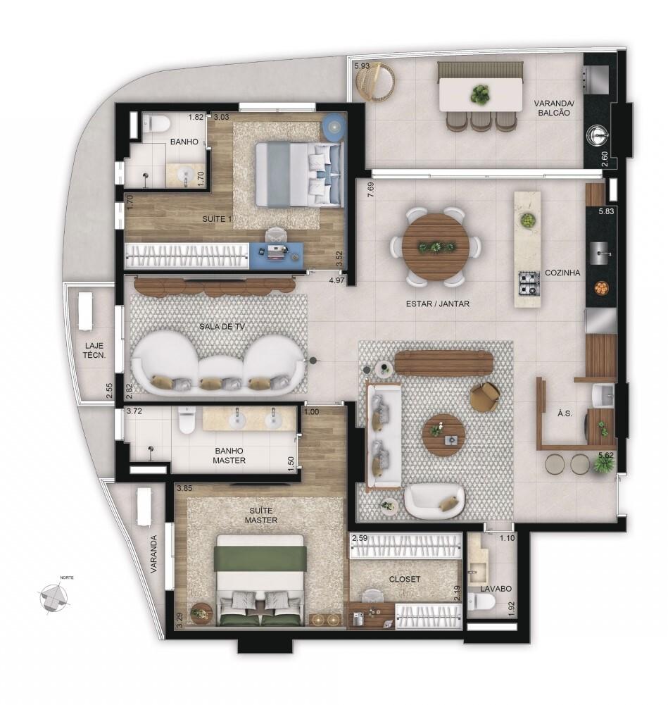 Planta 08 - 2 dorm 139m² - opção
