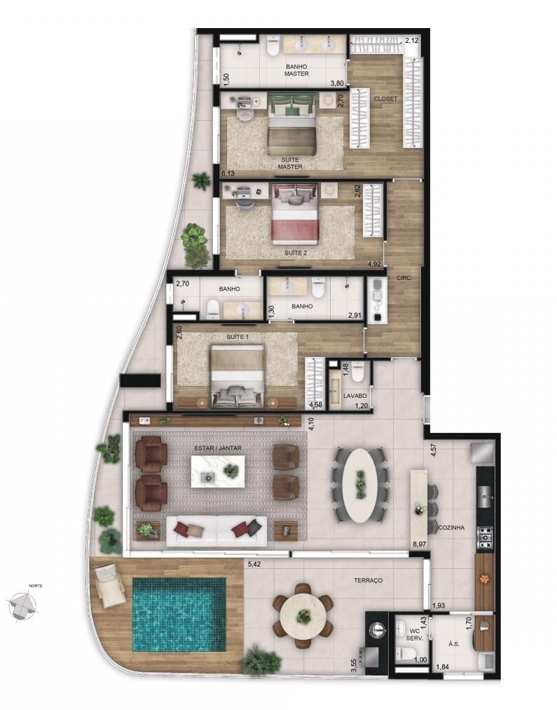 Planta 09 - 3 dorm 187m² - cobertura horizontal