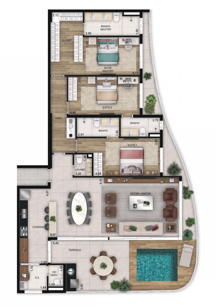 Planta 10 - 3 dorm 187m² - cobertura horizontal