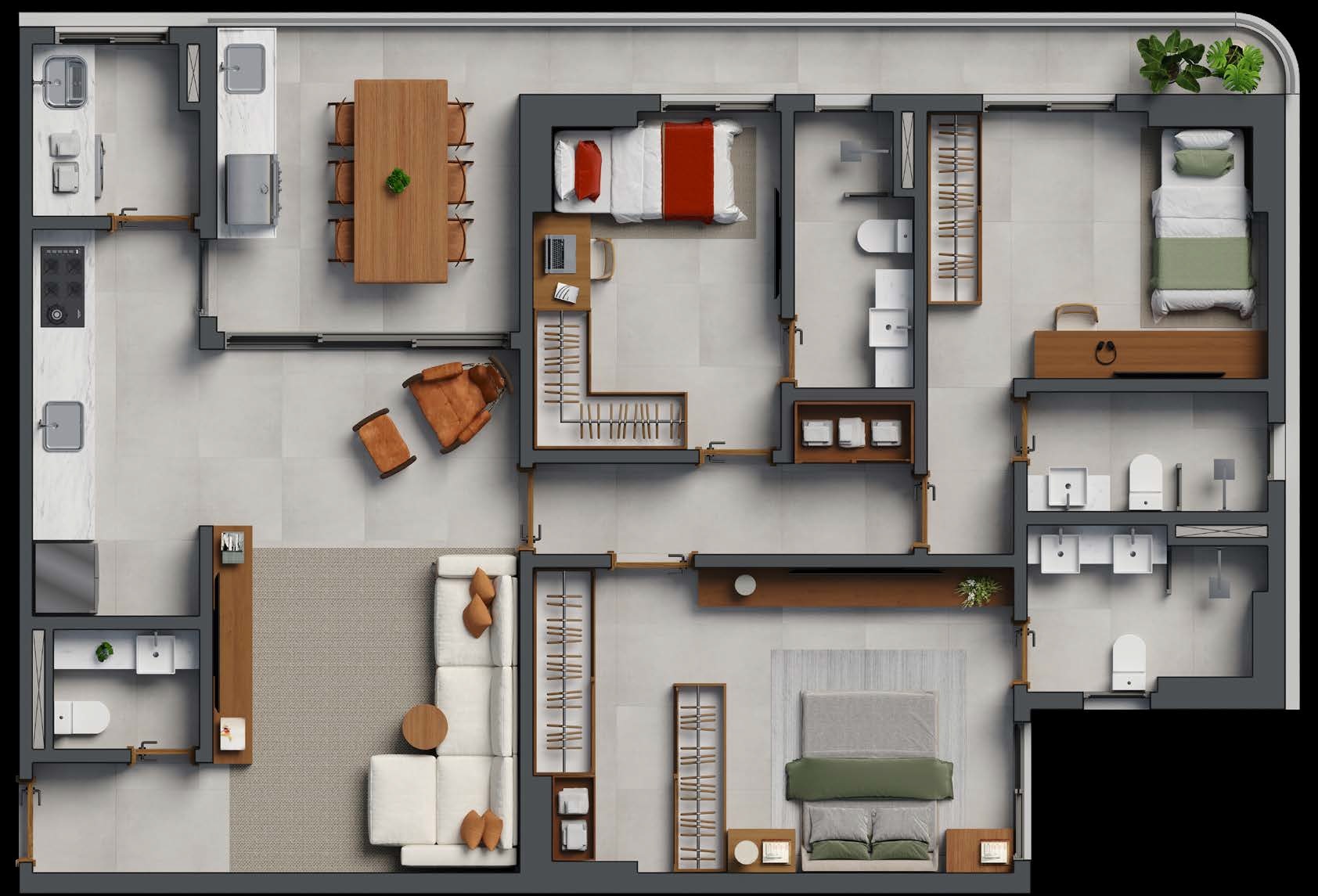 Planta 03 - 3 dorm 117m²