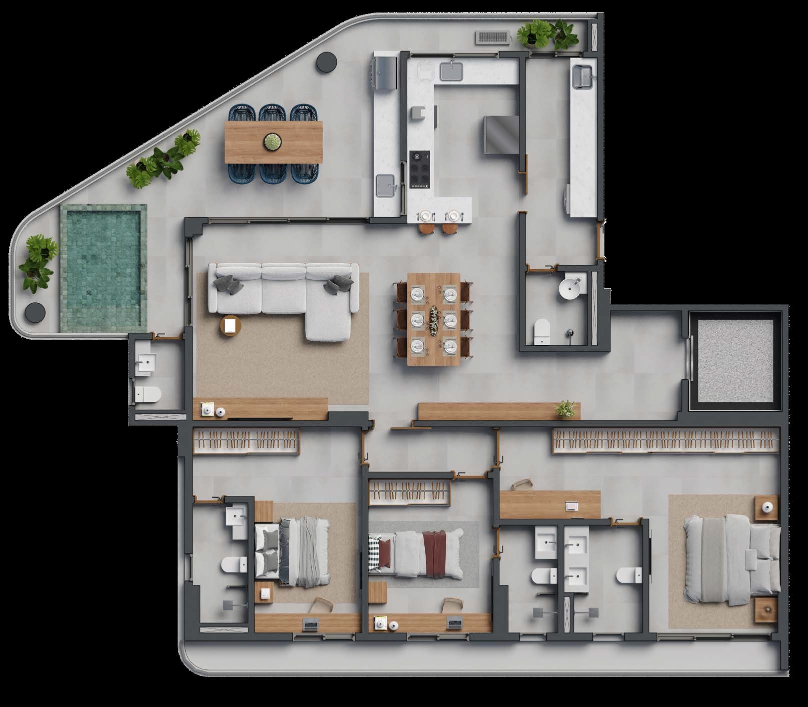 Planta 05 - 3 dorm 181m²