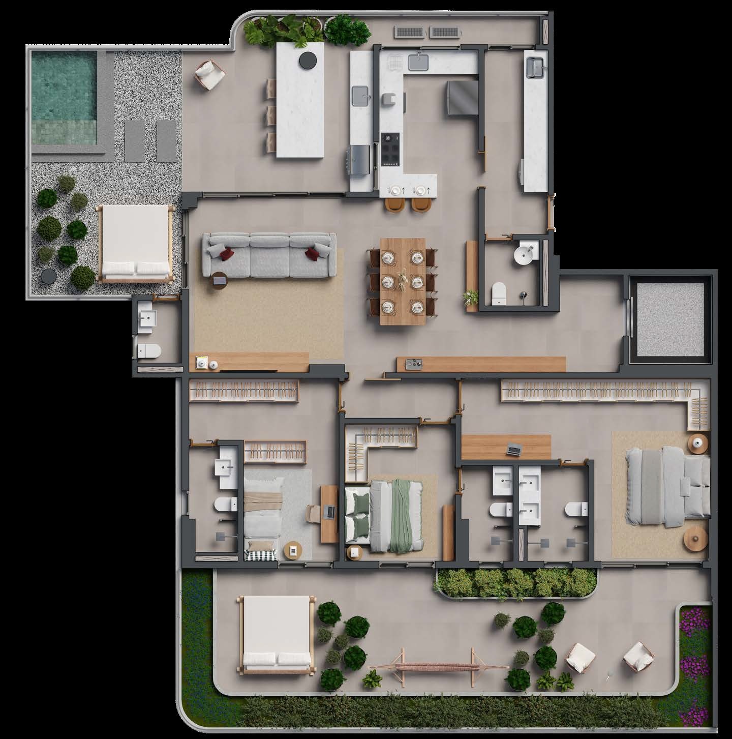 Planta 08 - 3 dorm 240m² - garden