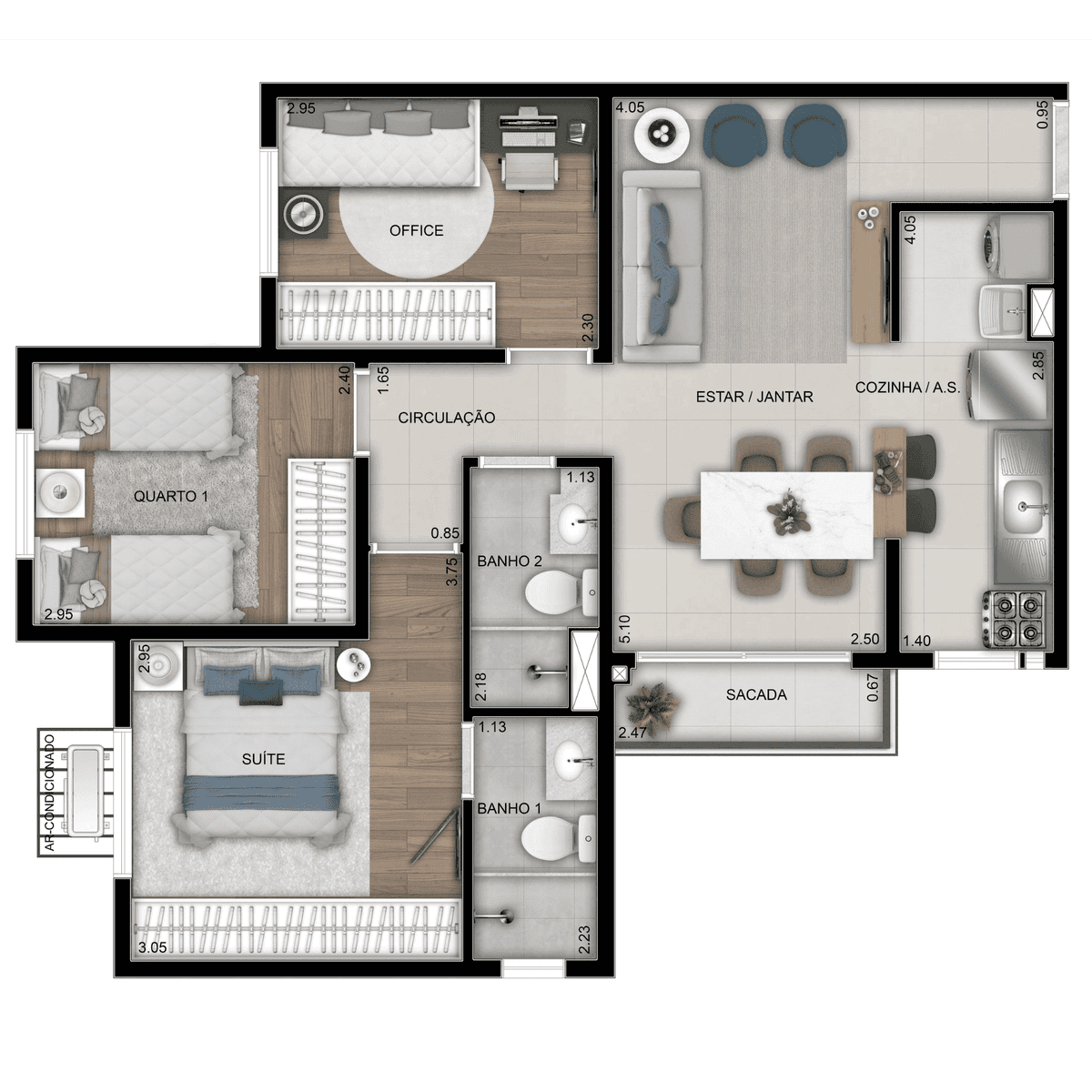 Planta 03 - 3 dorm 61m²