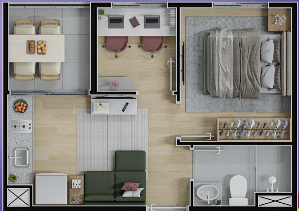 Planta 01 - 2 dorm 29m²