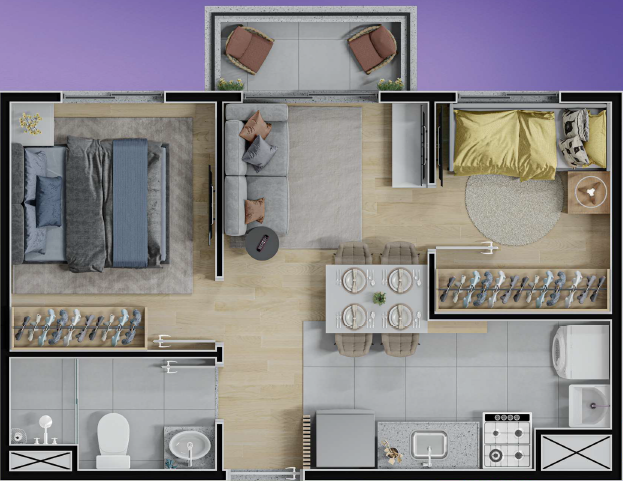 Planta 02 - 2 dorm 36m²