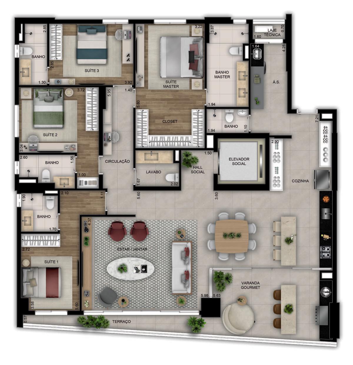 Planta 01 - 4 dorm 208m²
