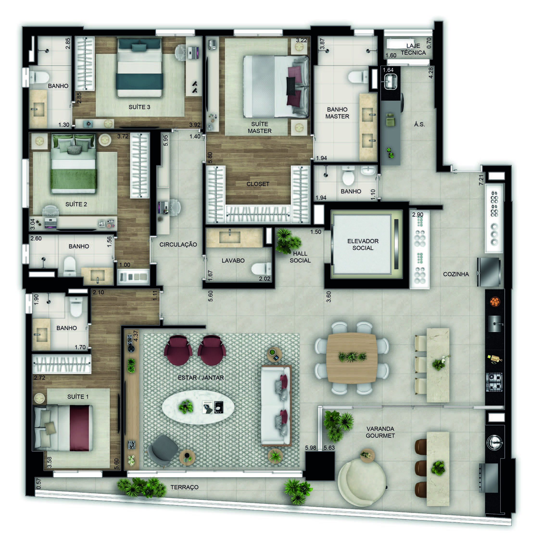 Planta 01 - 4 dorm 208m²