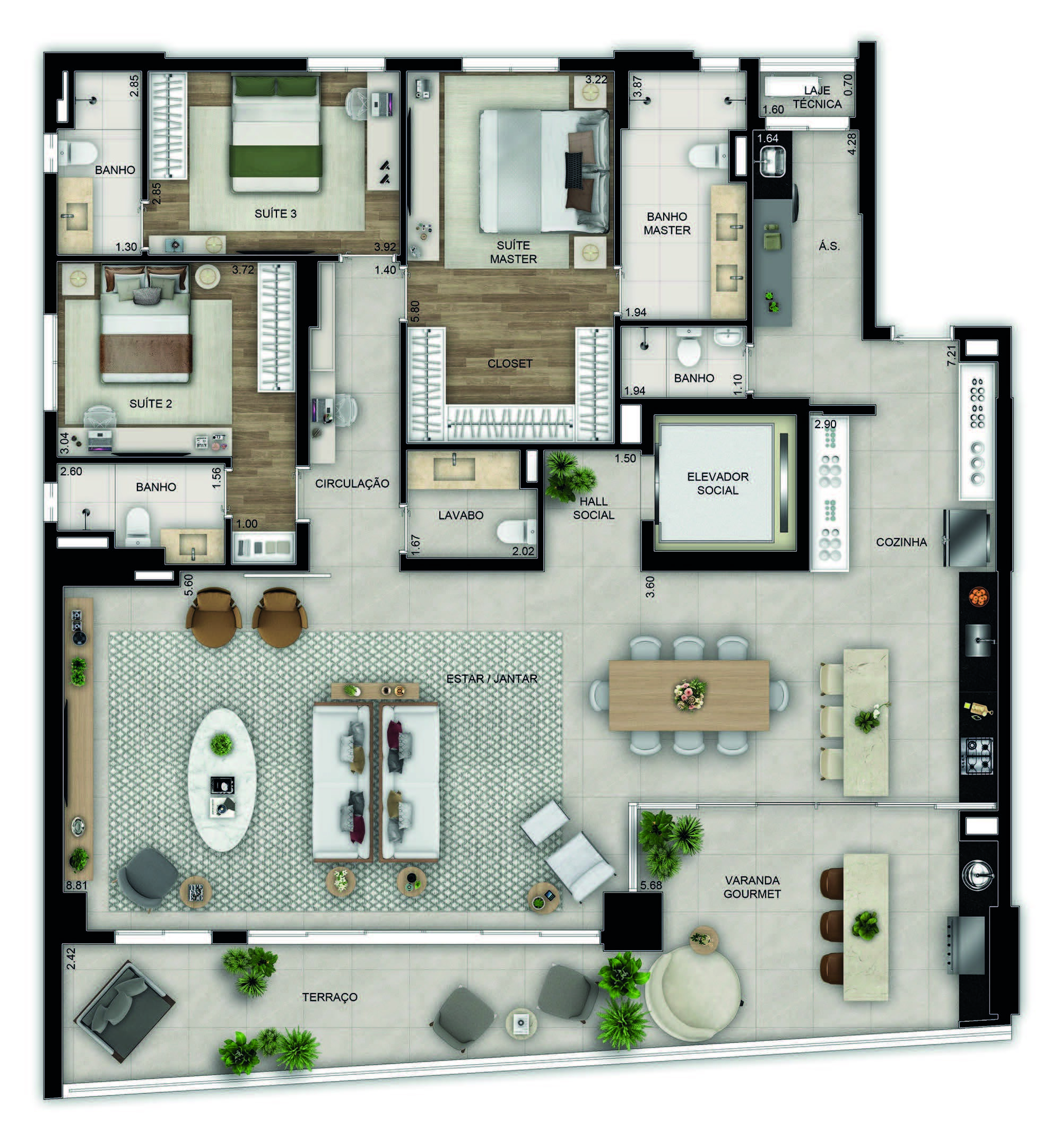 Planta 03 - 3 dorm 223m² - opção