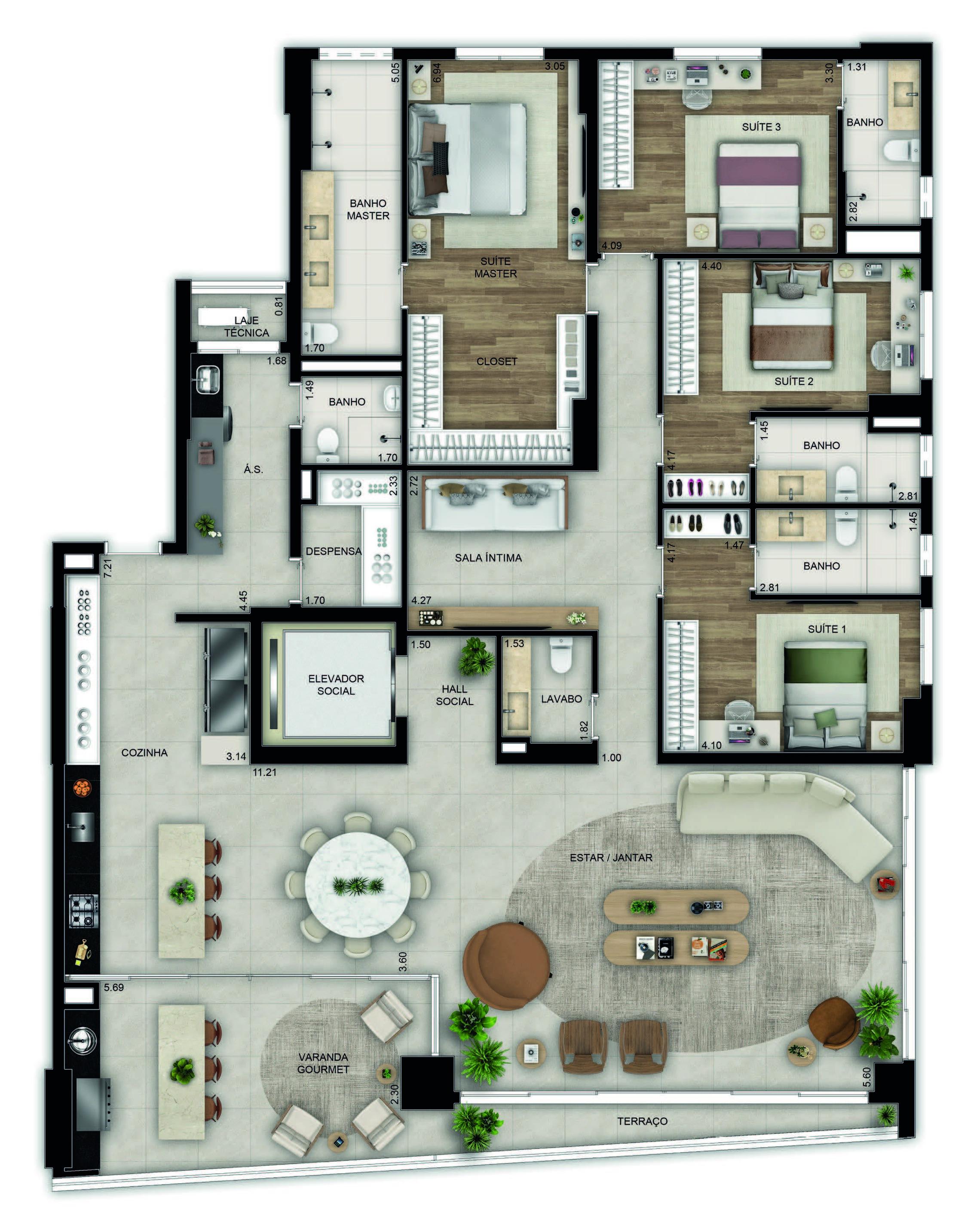 Planta 04 - 4 dorm 255m²